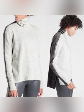 Athleta heather grey transit color block merino wool blend turtleneck sweater